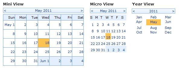 Mini Calendar Provides Multiple Views