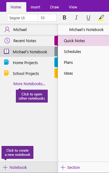 creating a new notebook in onenote