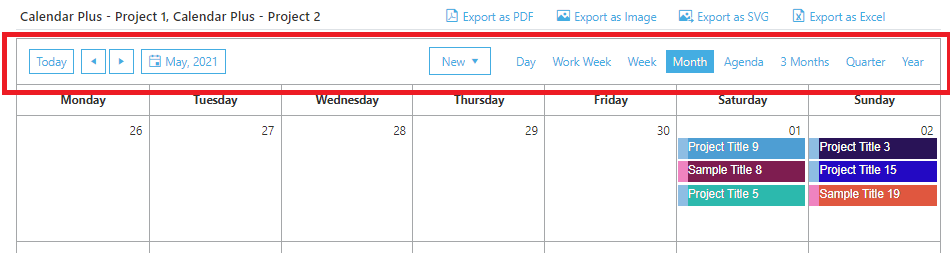 Calendar Top Navigation