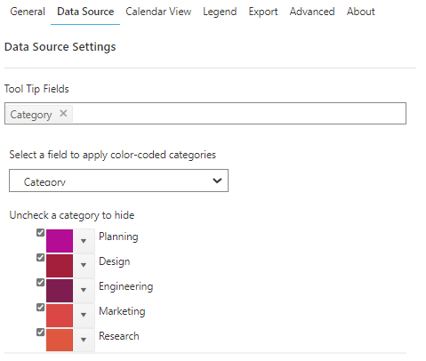 Data Source Category Settings View