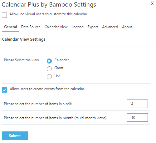 Calendar General View Settings