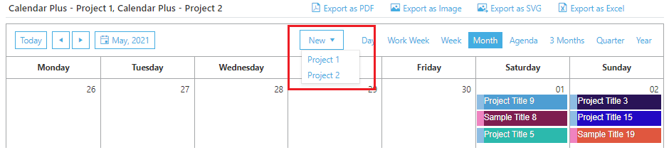 Calendar Create Event Dropdown