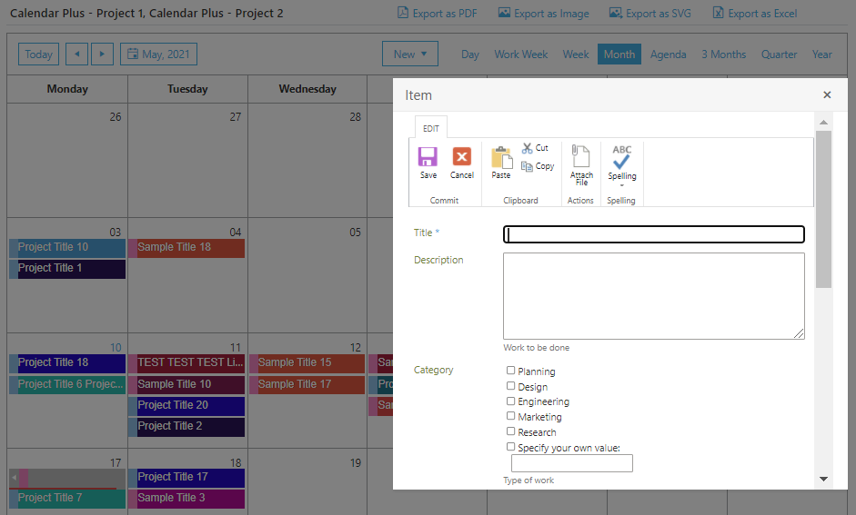 Calendar Create Event View