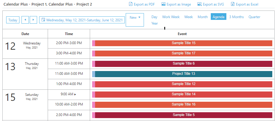 Calendar Plus WebPart Agenda View