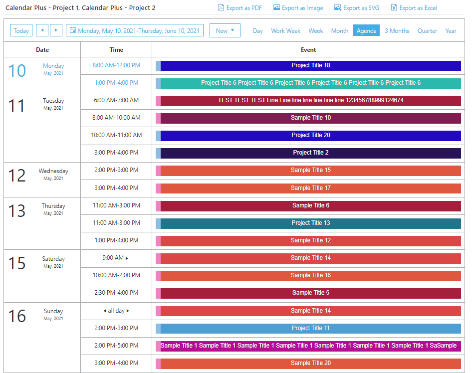 Calendar Agenda View