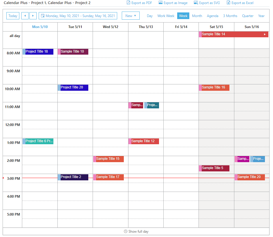 Calendar Full Week View