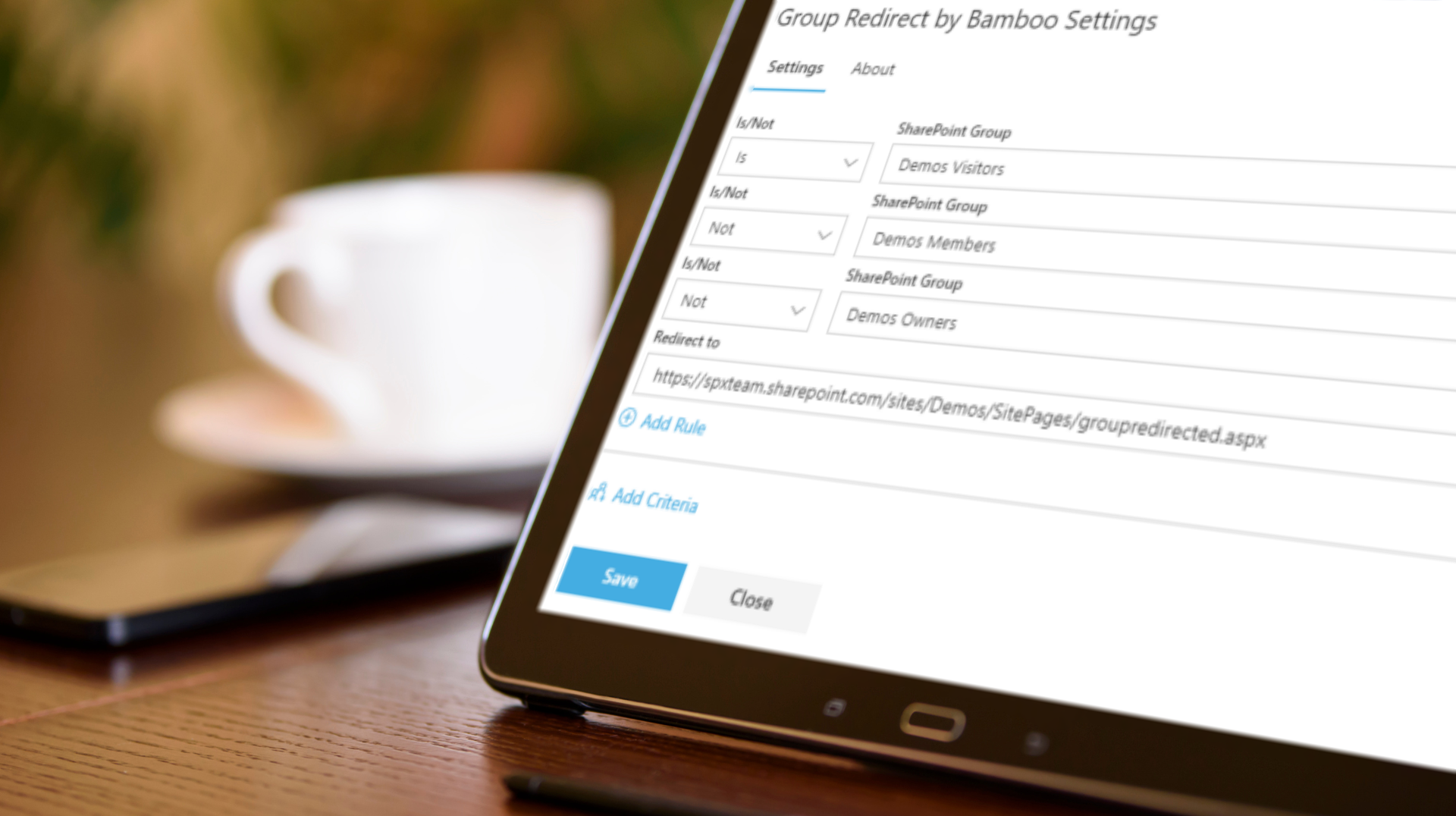 Image of computer screen with Group Redirect screen