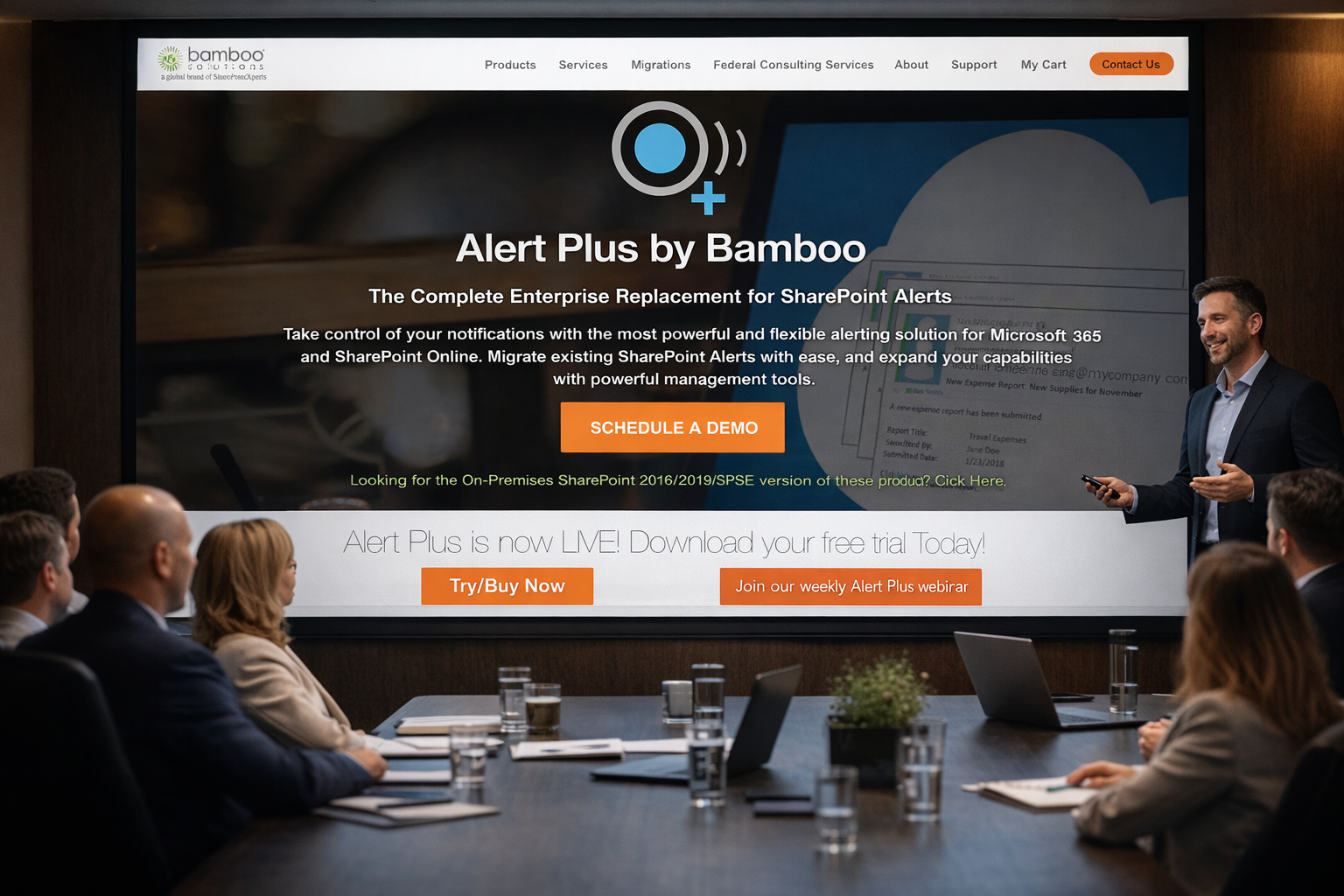 Image of a conference about the Alert Plus Launch.